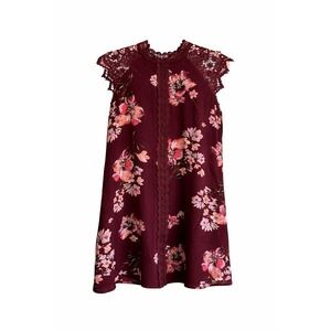 Altar'd State Burgundy Floral Lace Boho Mini Dress Size Medium Gorgeous Lace